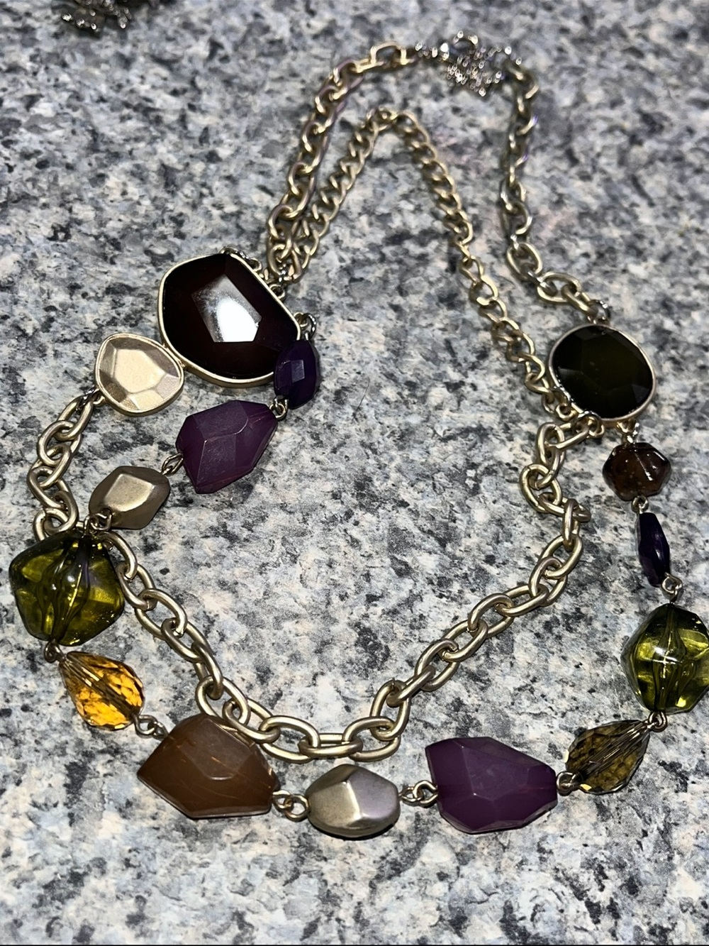 Purple, Olive & Amber Faceted Link Necklace